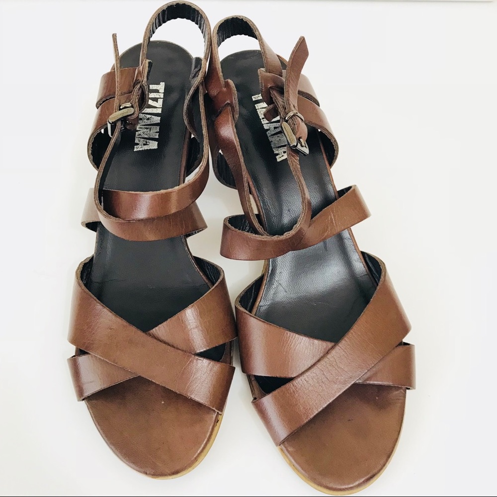 SOLD🚫Chocolate Ital Leather Block Heel Sandal - Picture 2 of 7
